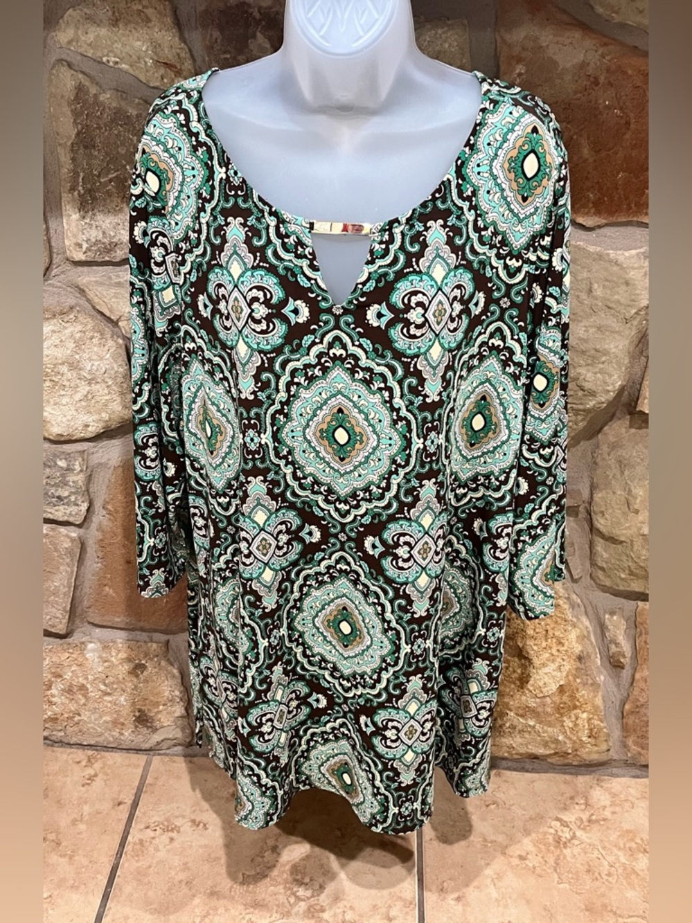 Charter Club  Knit Tunic Blouse Charter Club Woman 2X Greens Chocolate Shades